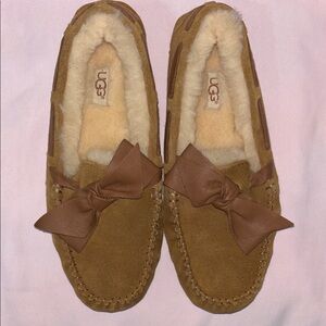 UGG Women's Brown Suede Slippers with Bow